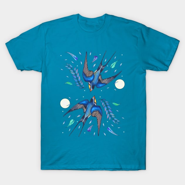 Swallows in the Stars T-Shirt by nocturne-design